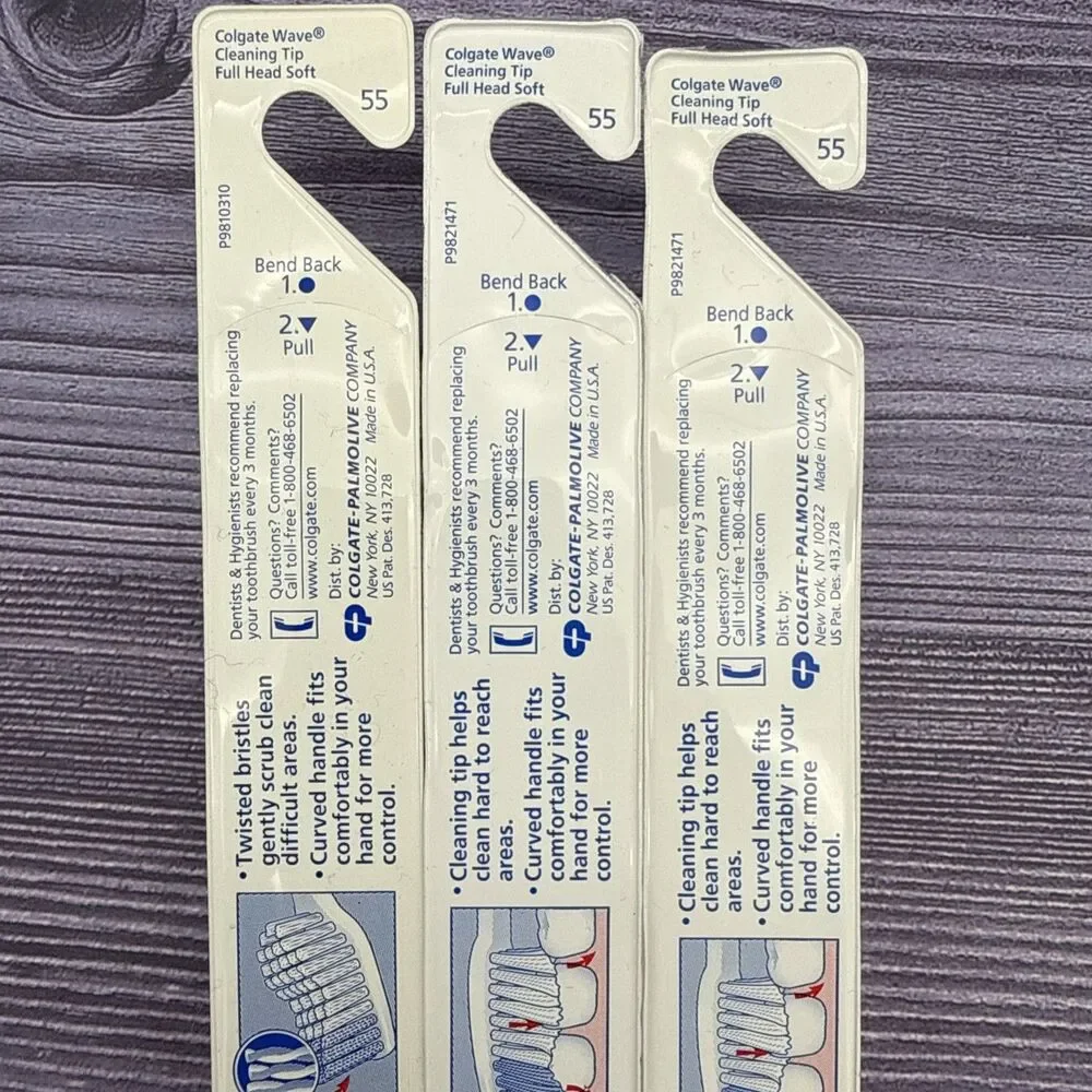3 LOT Colgate Wave Soft FULL Head (55) Cleaning Tip Toothbrush Twisted Bristles